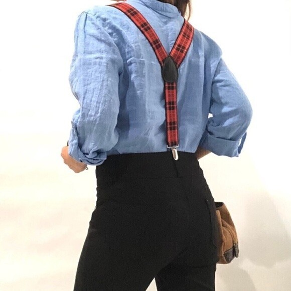 Elastic Suspenders Plaid design Red & Blue‎ - Picture 3 of 6